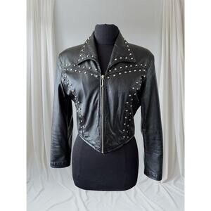 Women's Studded Vintage Leather Jacket, S